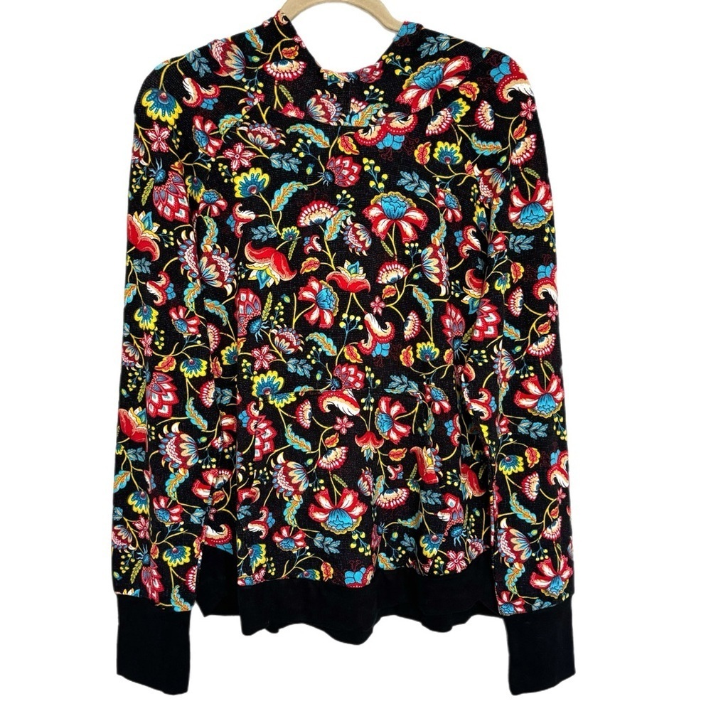 MASSEYS Women’s Whimsical Garden Hoodie Black Floral Knit Sweater Size Large - Picture 5 of 9